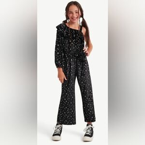 Justice Black Silver Celestial Stars Velvet Pantsuit Rompe Girl's Size 5/6
